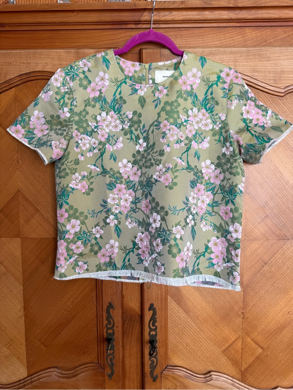 Marques Almeida Jacquard Top - Green with Pink Flowers